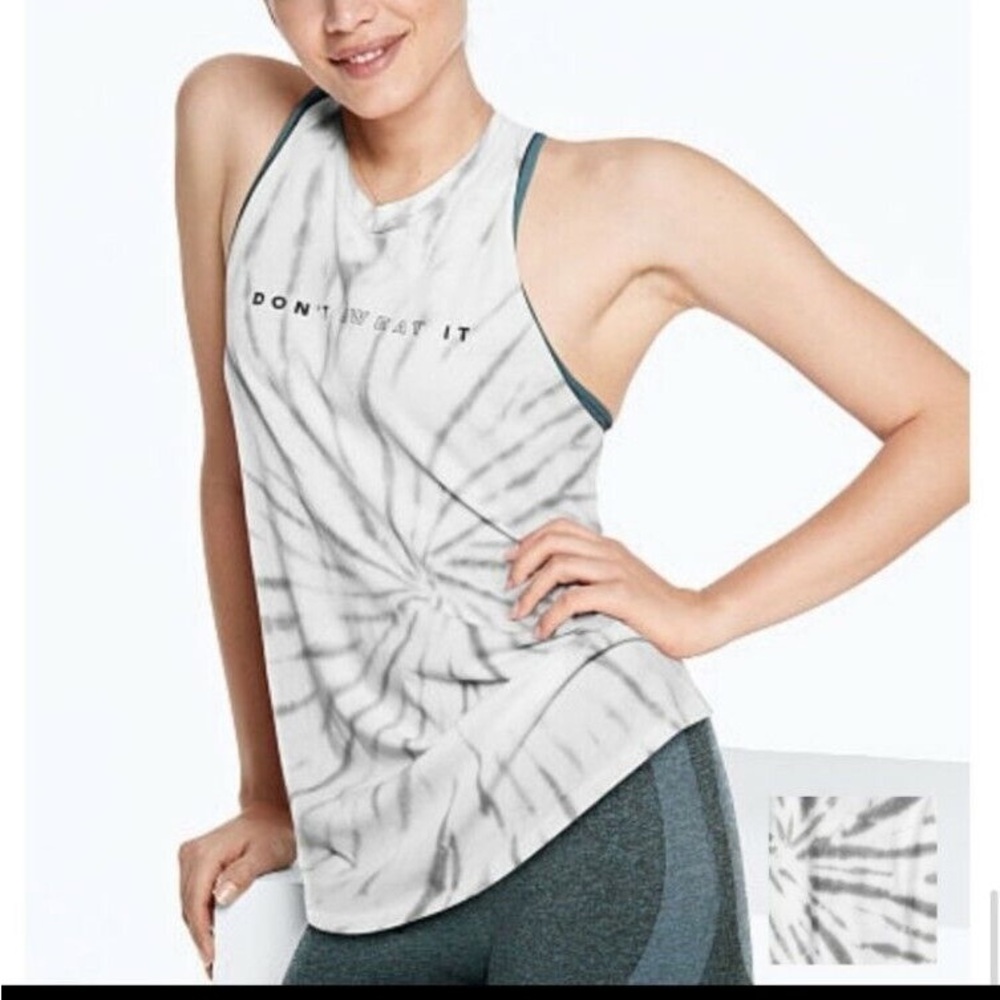 PINK Victoria's Secret Gray and White Sleeveless  Tie Dye Tank Top